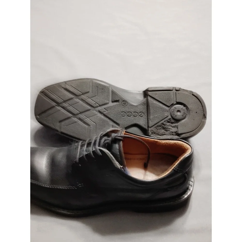 ECCO Shoes Men 40 Seattle Arch Support Bicycle Toe Oxford Black Leather Lace Up*